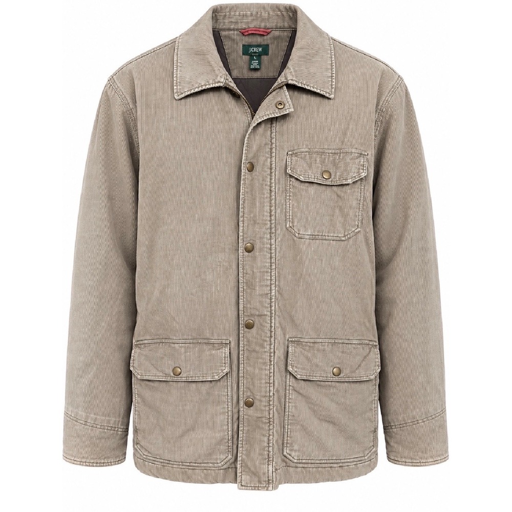 J Crew Vintage Mens Corduroy Field Jacket Large Beige Barn Chore Utility